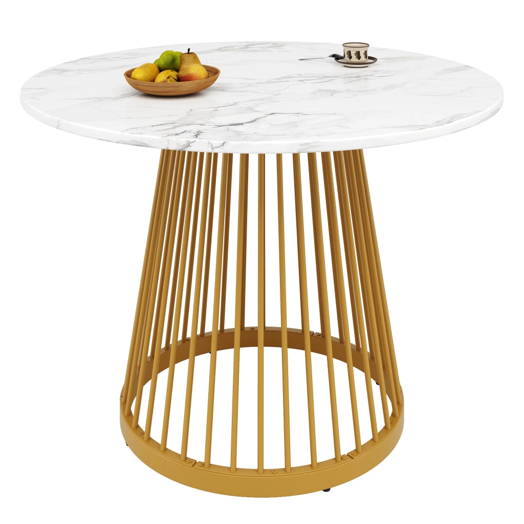 Tavolo da pranzo rotondo con piedini regolabili, per sala da pranzo, in MDF e metallo, bianco e oro, 80 × 80 × 76 cm