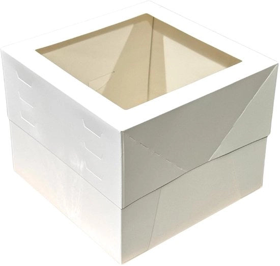 Decorazione per Torta Adattabile - Scatola per Torta Bianca - Con Finestra - 30 x 30 cm - Scatola in Cartone Rigido - Presentazione Professionale - Scatola per Torta