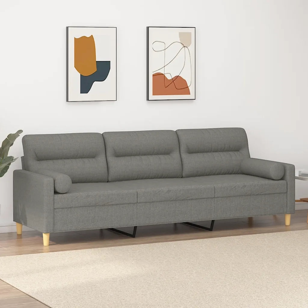 Divano a 3 Posti con Cuscini Grigio Scuro 210 cm in Tessuto 3153000