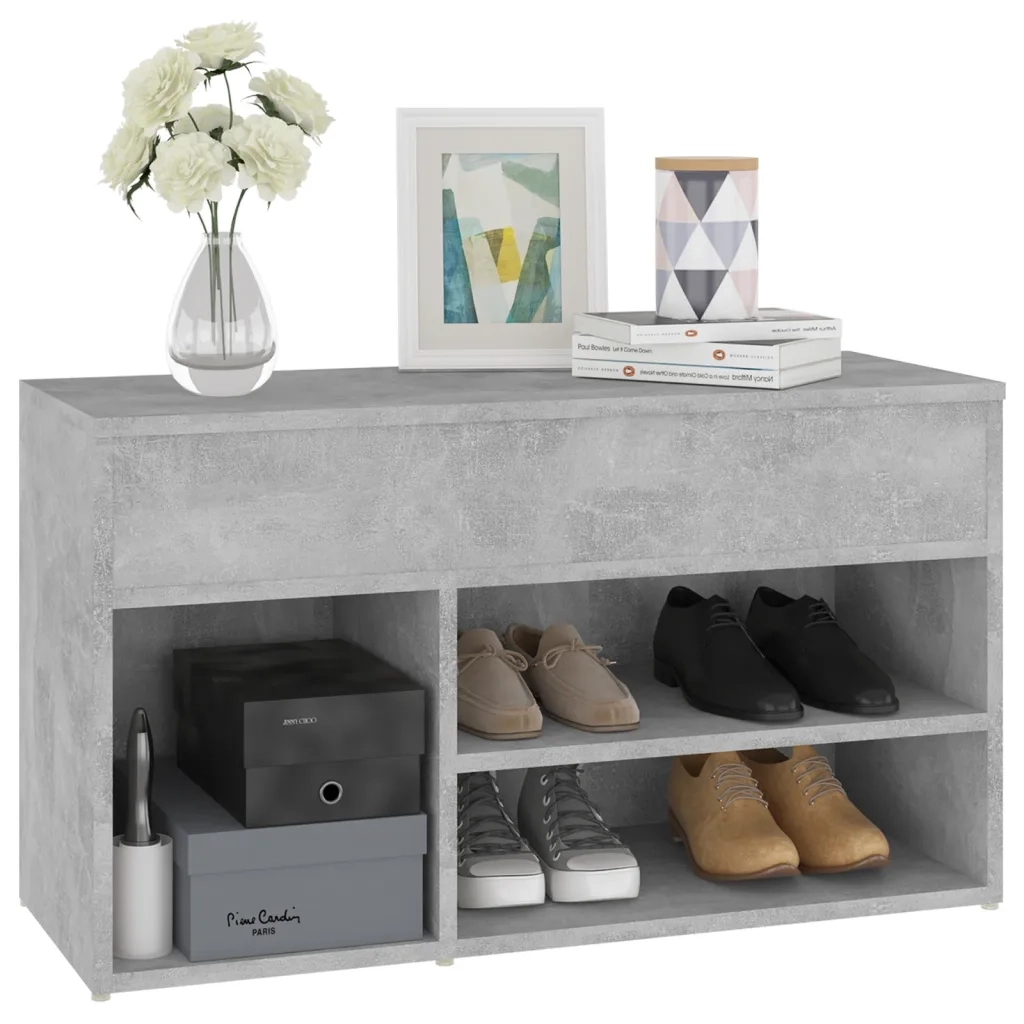 Panca Porta Scarpe | Scarpiera | Mobile per scarpe Grigio Cemento 80x30x45 cm in Truciolato