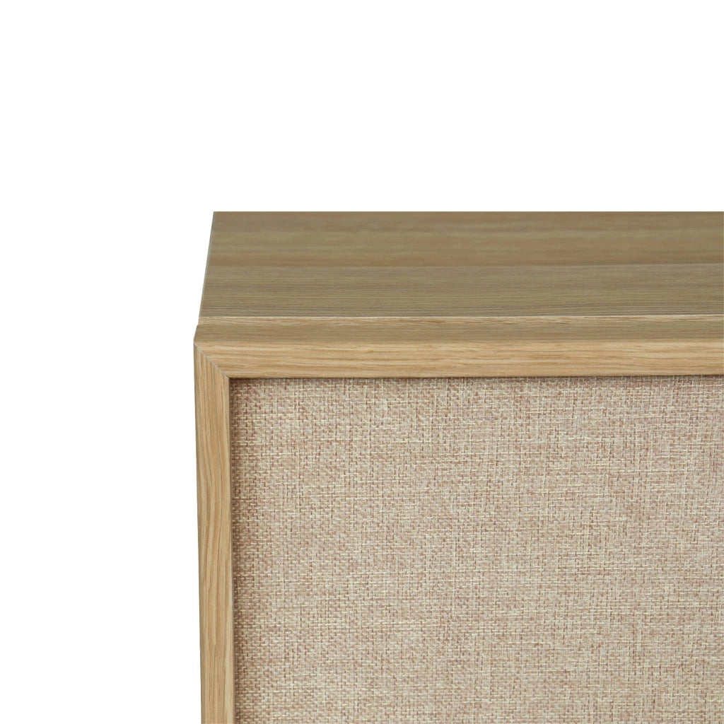 Cassettiera decorata in legno e tessuto 4 cassetti, marrone naturale