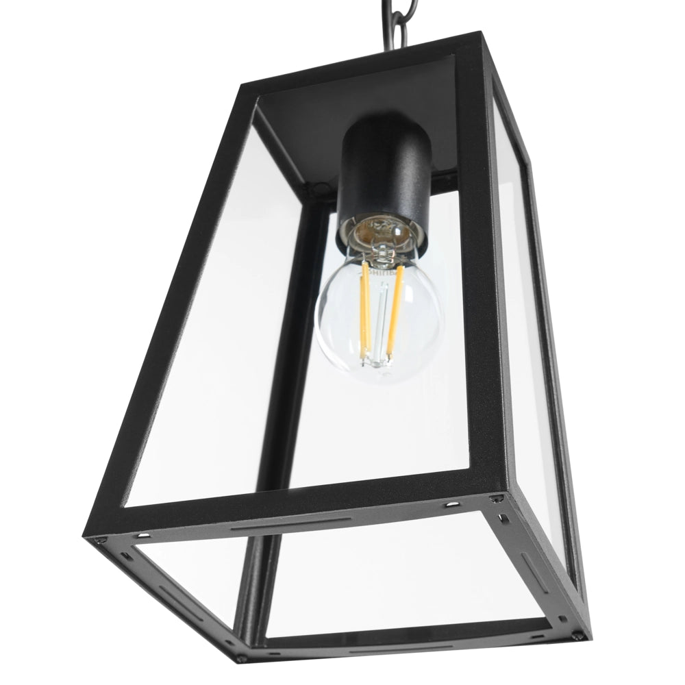 Lampada a sospensione da esterno per l'illuminazione e la decorazione del giardino, struttura in alluminio opaco, paralume in vetro, nera