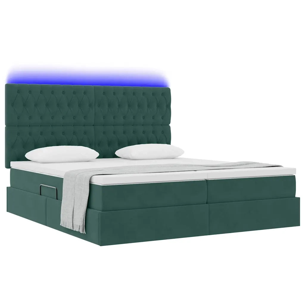 Letto con luci a strisce a LED Verde Scuro 200 x 200 cm Velluto