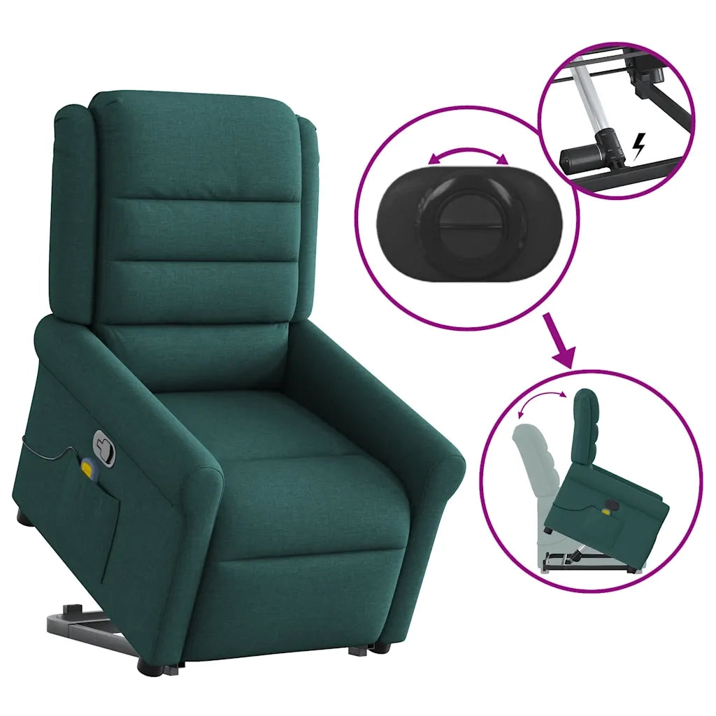Poltrona Alzapersona Massaggiante | Sedia Relax Verde Scuro in Tessuto