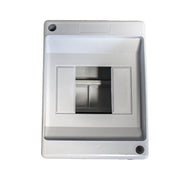 Centralino da parete con binario DIN stampato su base, 4 moduli, 130x90x86 mm, grigio RAL 7035, IP40, ideale per installazioni elettriche interne