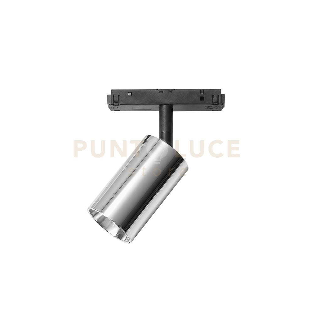 MODENA SP/G - FARETTO PROIETTORE REGOLABILE CROMO PER BINARI 48V INCASTRO MAGNETICO LED 3000K 970LM 15W