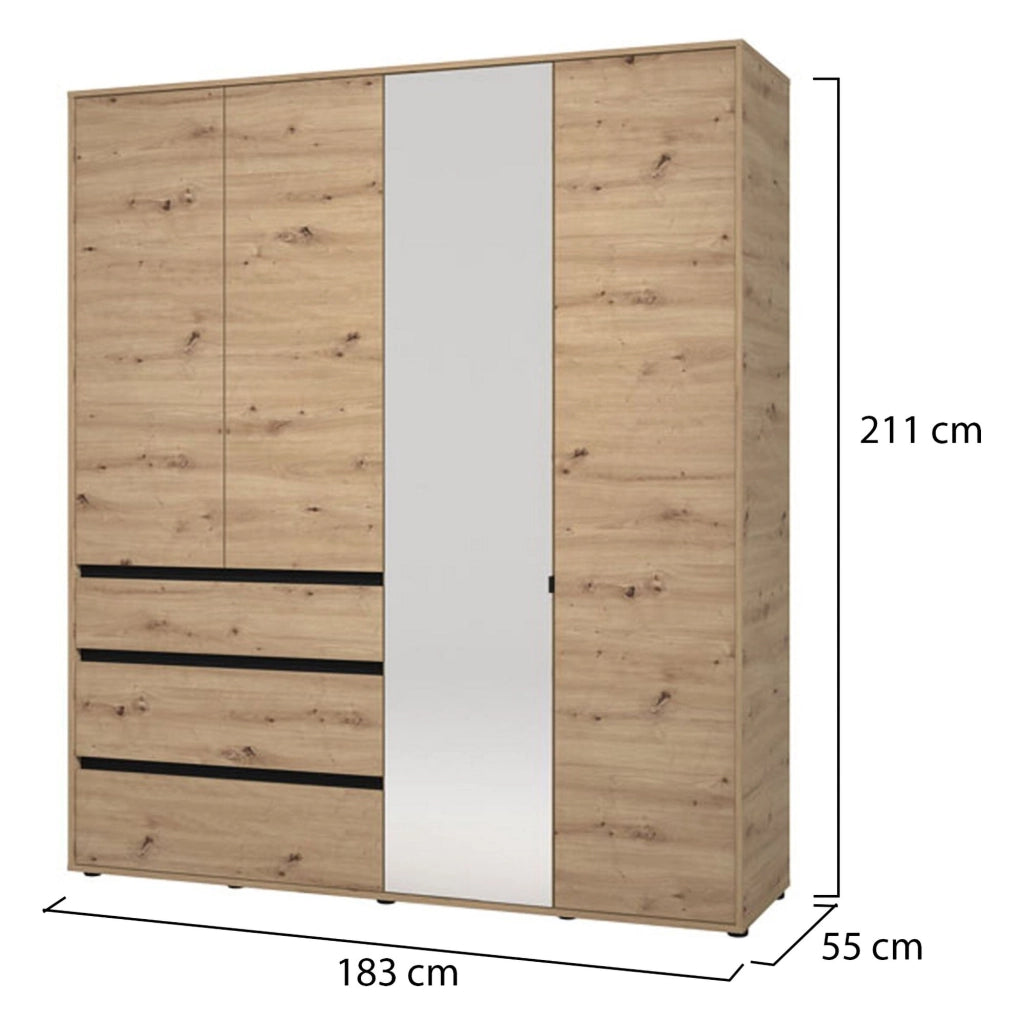 Armadio Camera da Letto Rifreddoo, Guardaroba Grande 4 Ripiani, 183x211h cm Marrone Rovere Nodi
