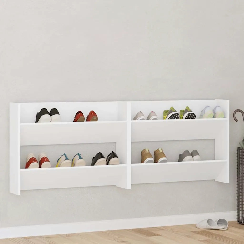 Scarpiere a Muro 2pz Bianche 80x18x60 cm in Legno Multistrato
