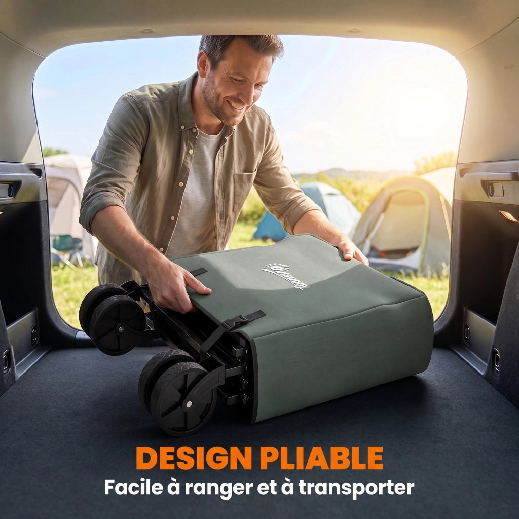 Carrello pieghevole a ruote con manico telescopico e apertura posteriore ¨C zephmum ¨C verde 76x48x92 cm