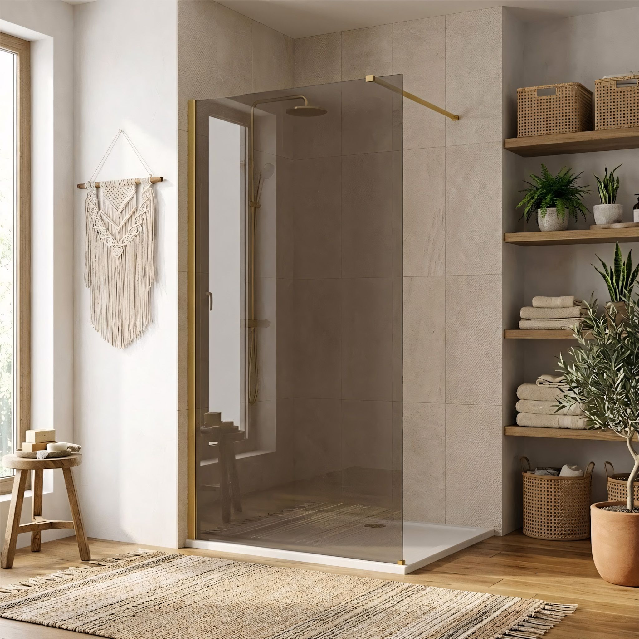 Parete Doccia Rea Flexi Brown / Brush Gold 80