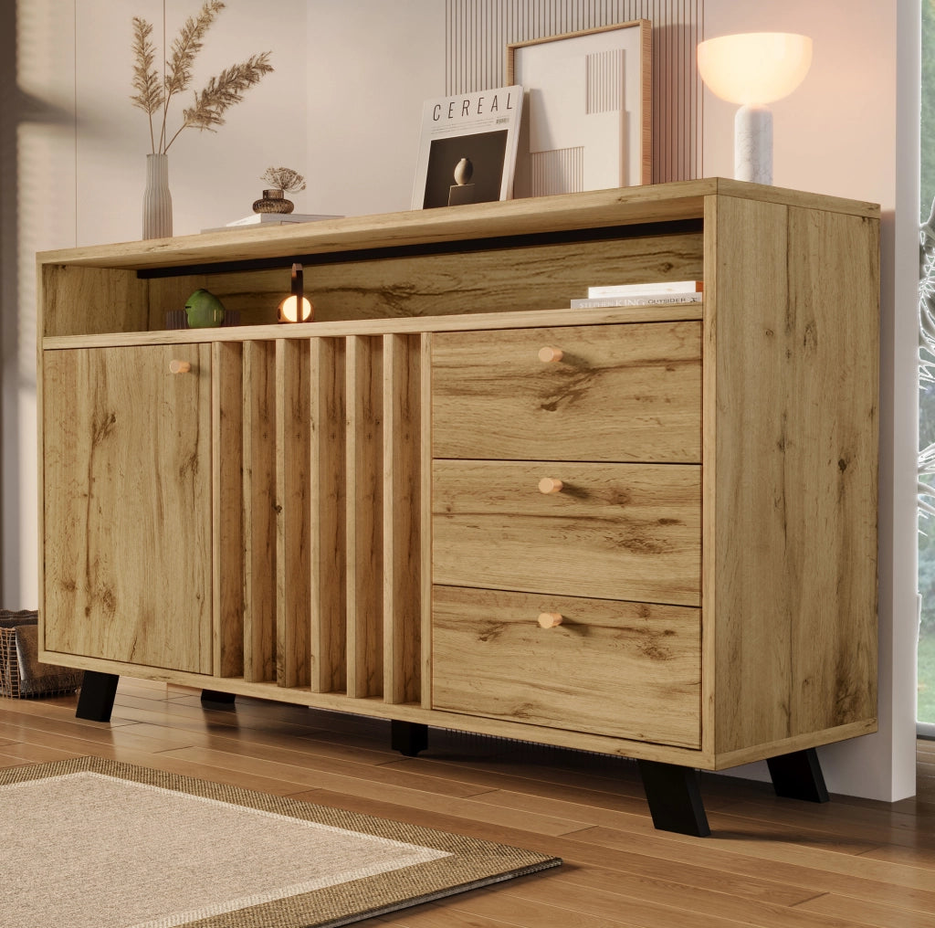 Credenza 120 cm rovere scuro con 3 cassetti e 2 ante