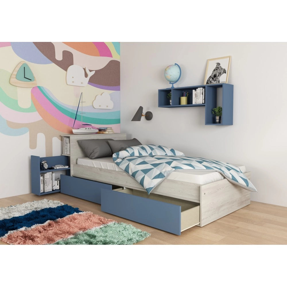 Letto con comodino estraibile 1660 colore bianco celeste