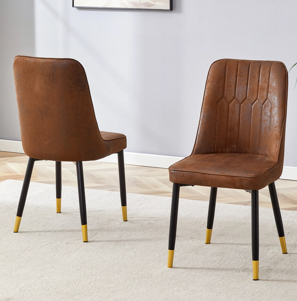 Set di 2 sedie da pranzo moderne con schienale; seduta in tessuto tech marrone e gambe in metallo nero
