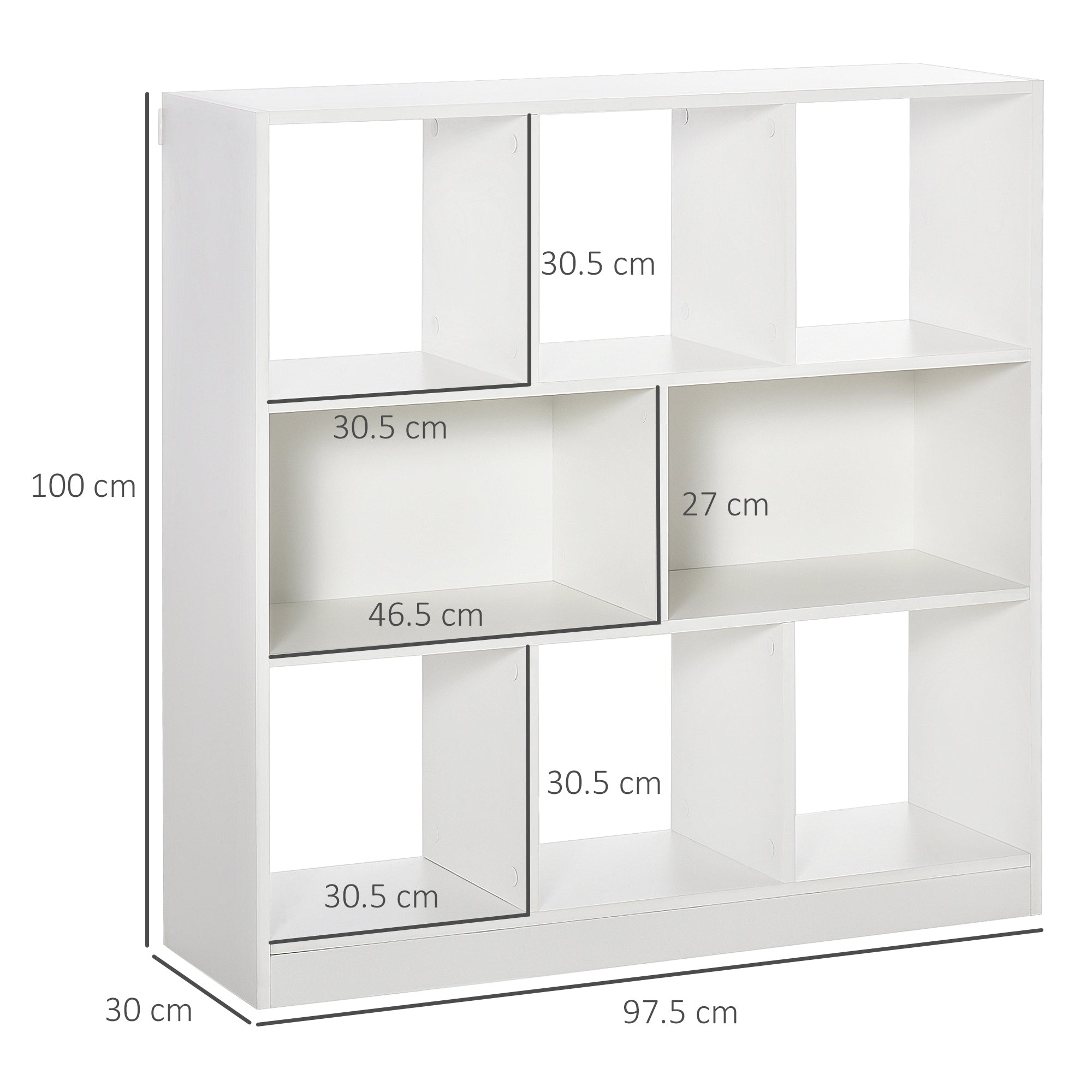 Mobile Libreria Portaoggetti a 3 Livelli e 8 Ripiani Totali 97,5x30x100 cm in MDF Bianco