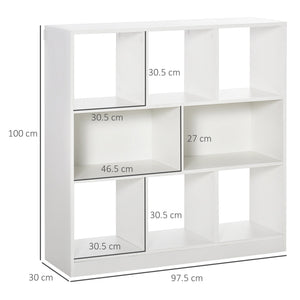 Mobile Libreria Portaoggetti a 3 Livelli e 8 Ripiani Totali 97,5x30x100 cm in MDF Bianco