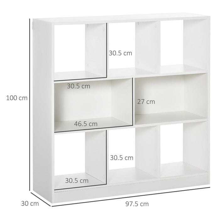 Mobile Libreria Portaoggetti a 3 Livelli e 8 Ripiani Totali 97,5x30x100 cm in MDF Bianco