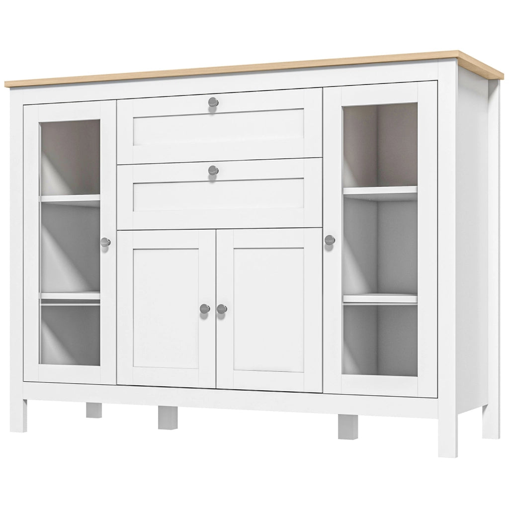 Armadio Bianco con 2 Ante a Vetro e 2 Cassetti ¨C zephmum ¨C 120x40x90 cm