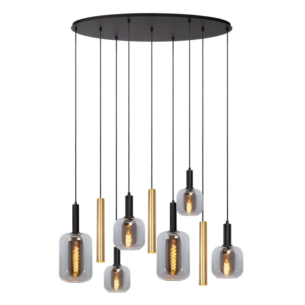 Lampada a sospensione JOANET vetro nero oro 6+3 Lucide