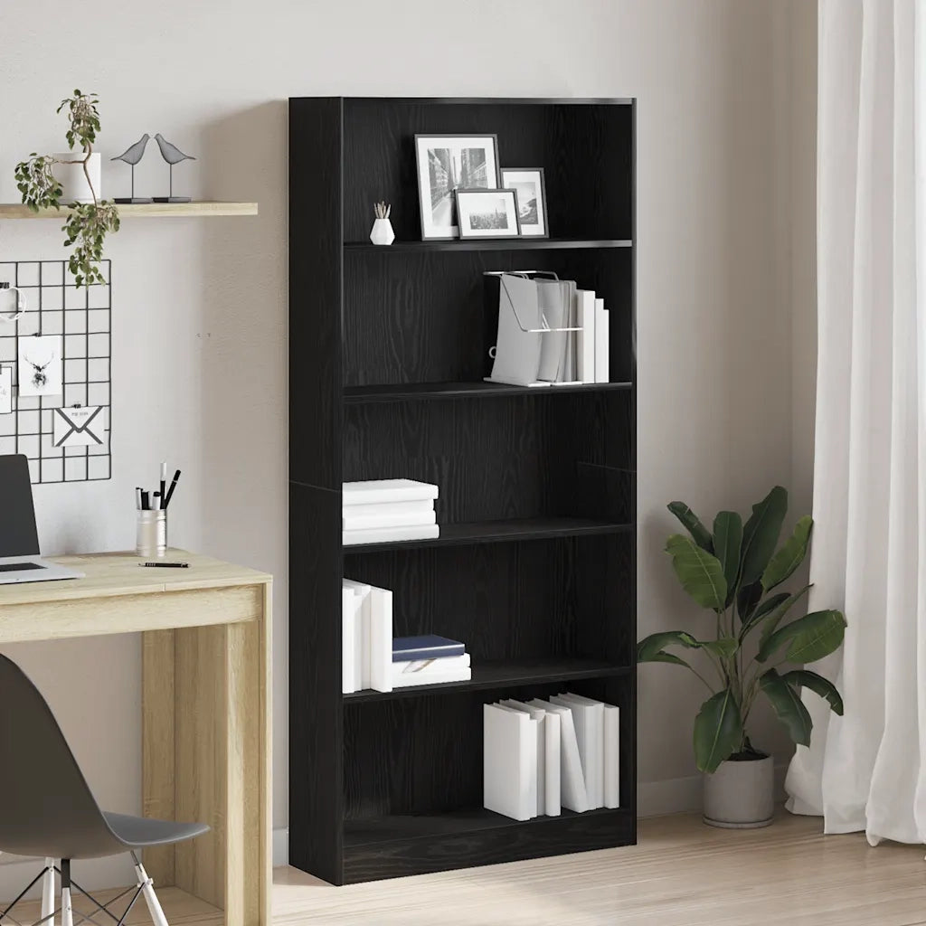 Libreria Rovere Nero 80x24x176 cm in Legno Multistrato