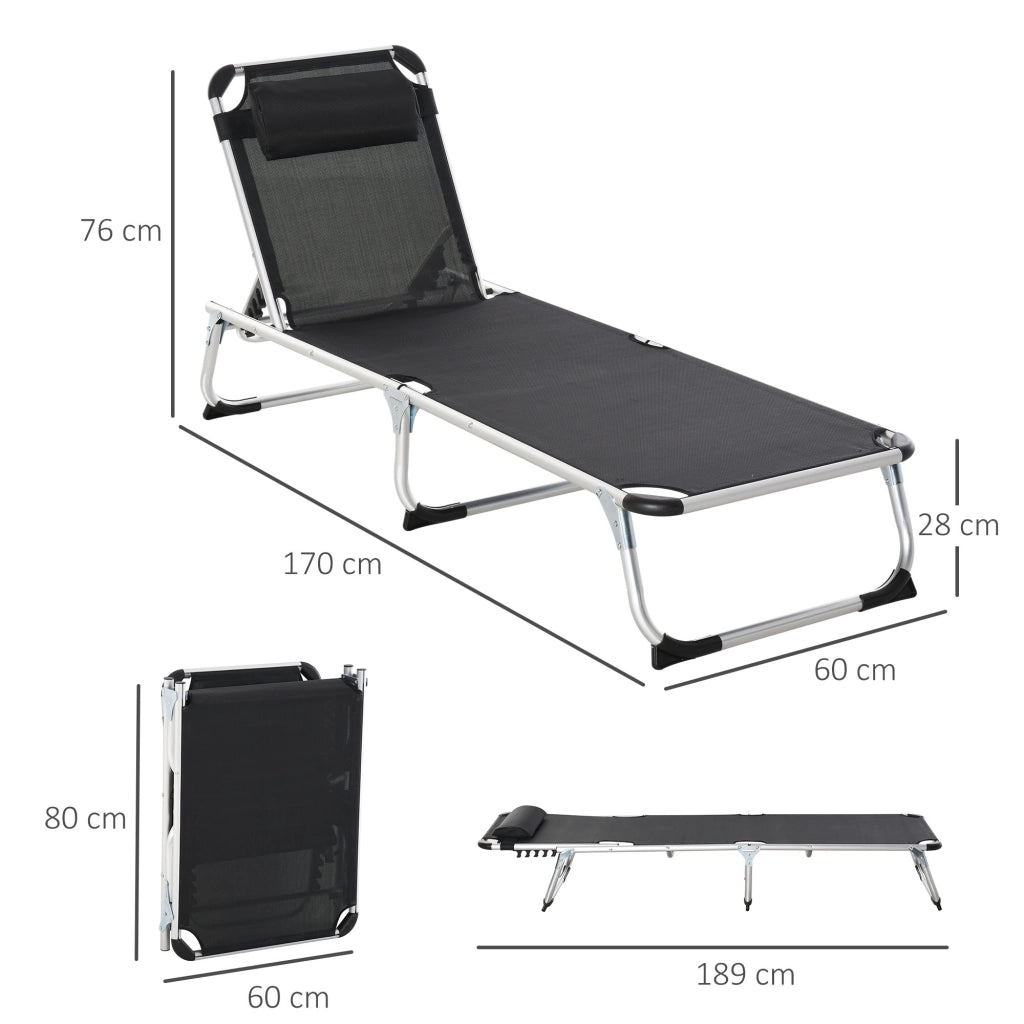 Lettino pieghevole da giardino con cuscino testa ¨C zephmum ¨C 4 livelli regolabili, nero, 120 kg