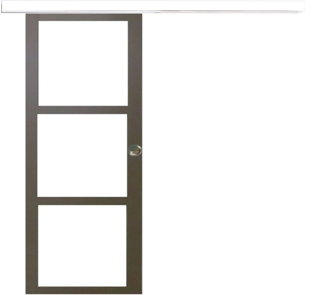 Porta Scorrevole Marrone Ral7006 Vetro Trasparente H204 x L83 + Binario Alluminio Bianco e 2 Gusci