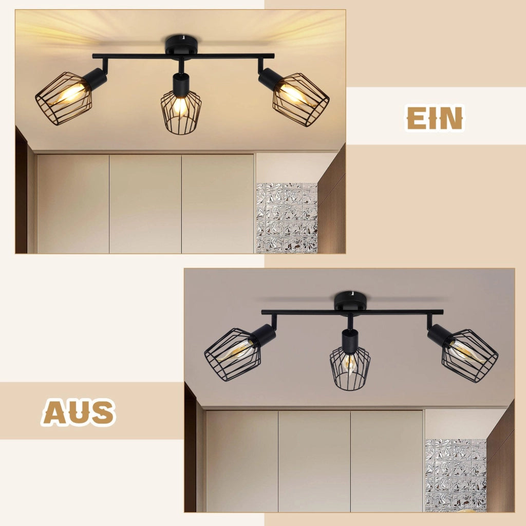 ZMH Faretto da soffitto LED neri E14 plafoniera orientabile 3 fiamme in metallo