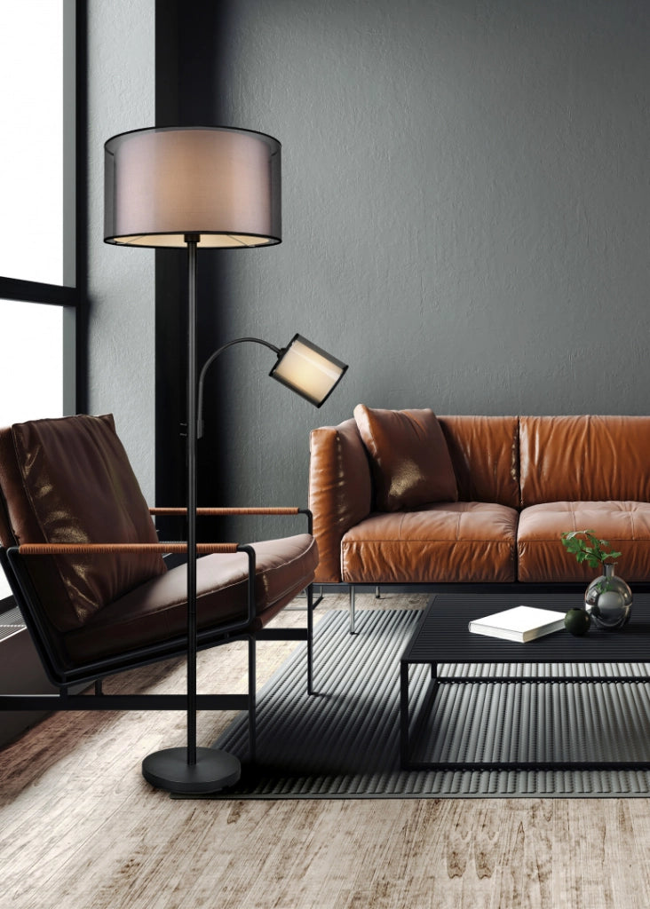 Lampada da terra BURTON nera con luce lettura Trio