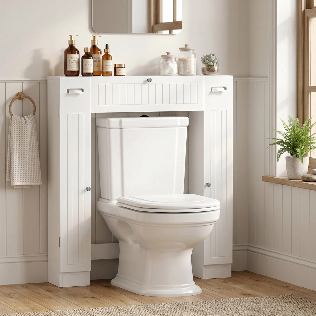 Mobile WC con 2 ante, cassetto, porta rotoli e ripiani regolabili ¨C zephmum ¨C bianco
