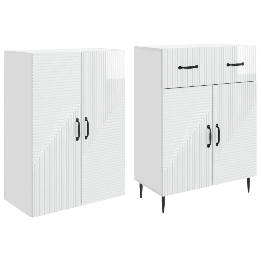 Set di armadi 2 pz Bianco Lucido Legno ingegnerizzato 3416668