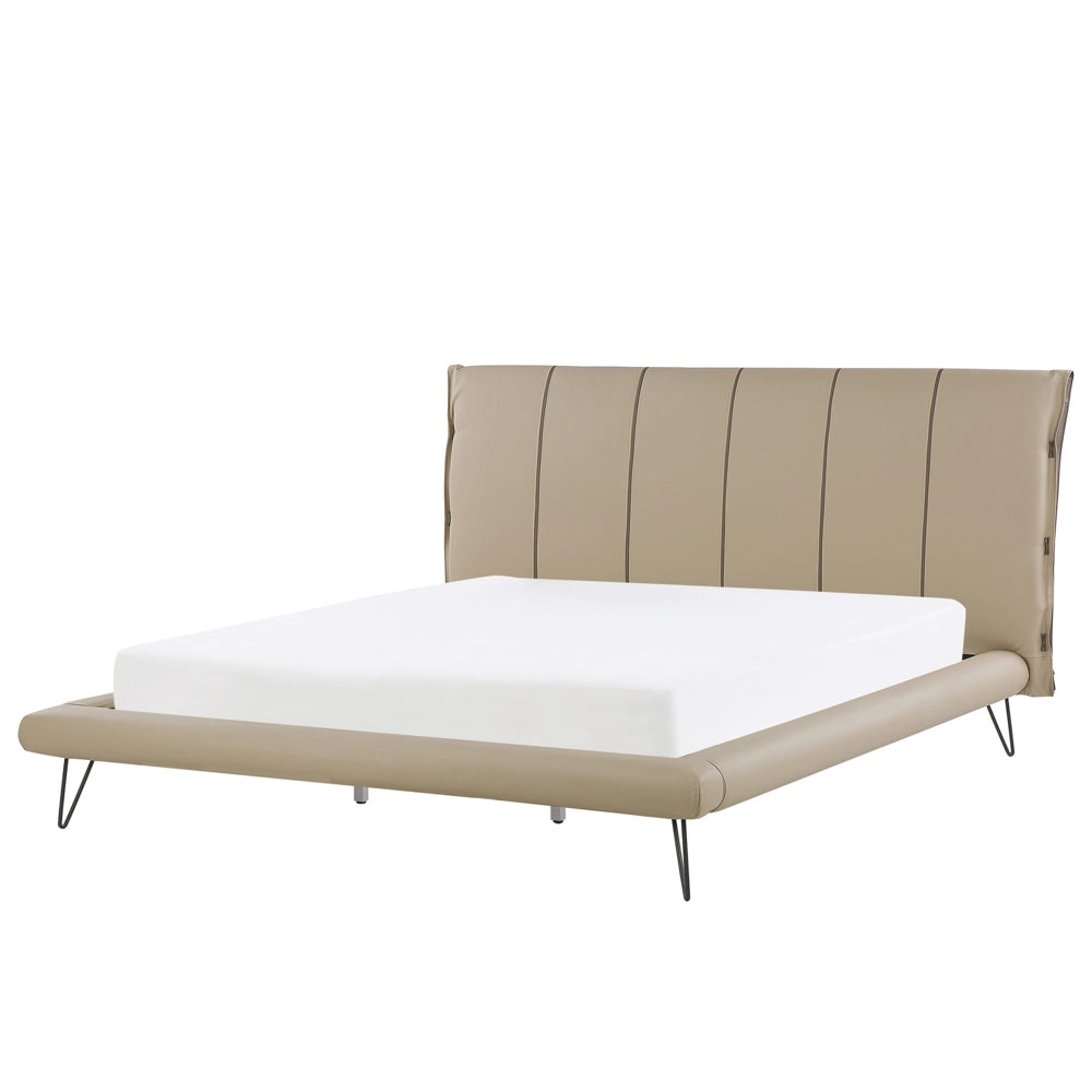 Letto 180 x 200 cm Gambe in metallo ecopelle beige con struttura imbottita