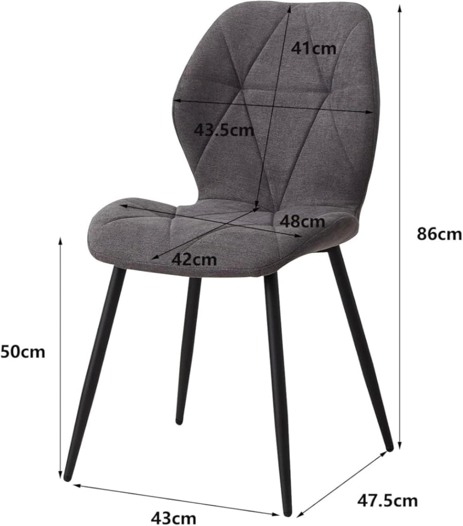GrandCA HOME Set di 6 Sedie da Pranzo, Sedie da Pranzo Imbottite, Sedie da Cucina Nordiche con Gambe in Metallo, Cuscini in Tessuto a Rombi,Grigio scuro-R