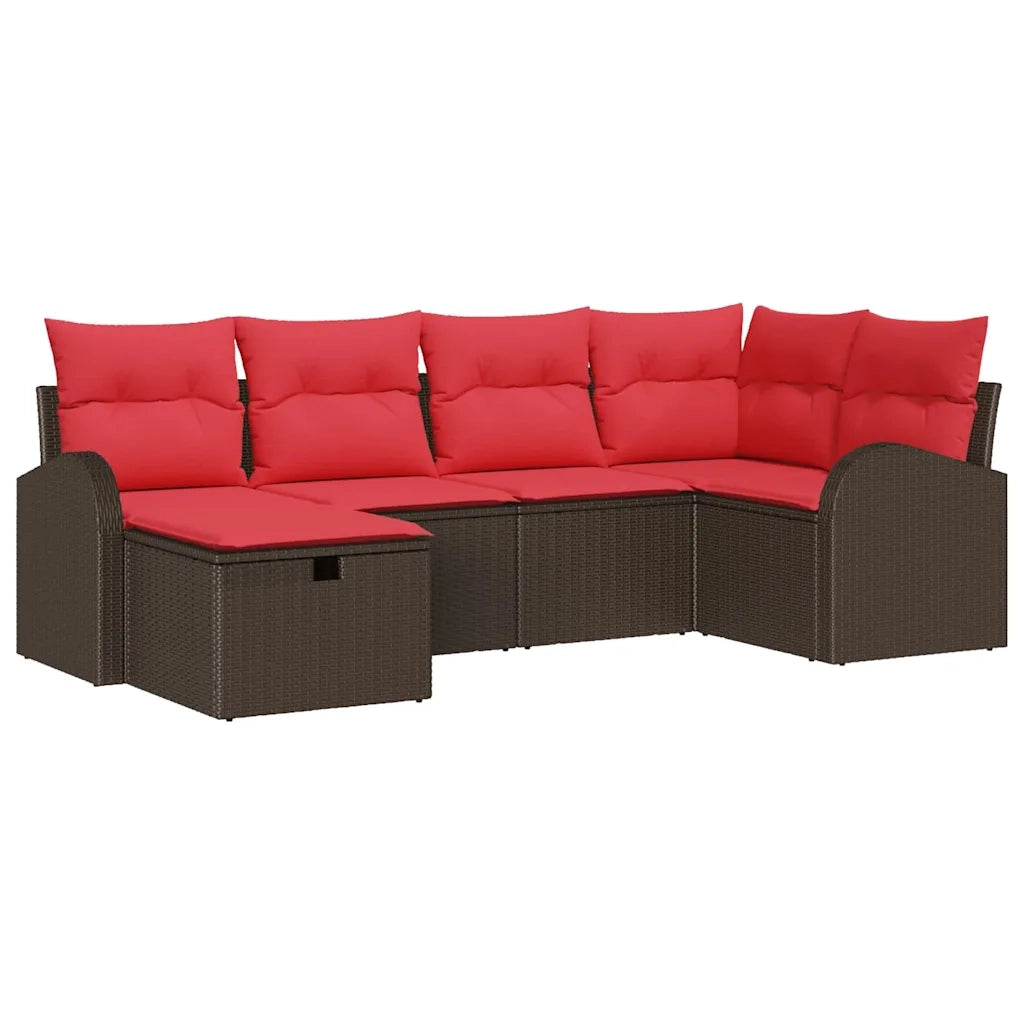 Set Divano da Giardino con cuscino 6 pcs Marrone polyrattan