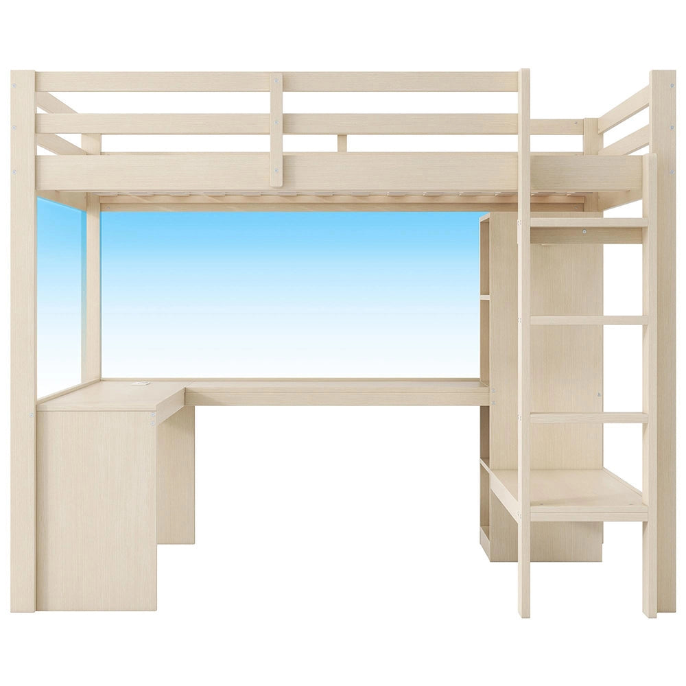 Letto mezzanino 140x200cm?- Xylo - scrivania LED USB naturale