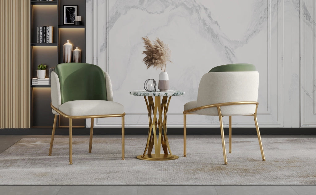 SEDIA da pranzo minimalista 44,5x50,8 cm in metallo e legno Beige/Verde/Oro