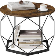 Tavolino da Salotto Rotondo, Tavolino da Caffè con Struttura in Metallo per Soggiorno, Balcone, Divano e Letto, Marrone Rustico+Nero, BTS27vbn
