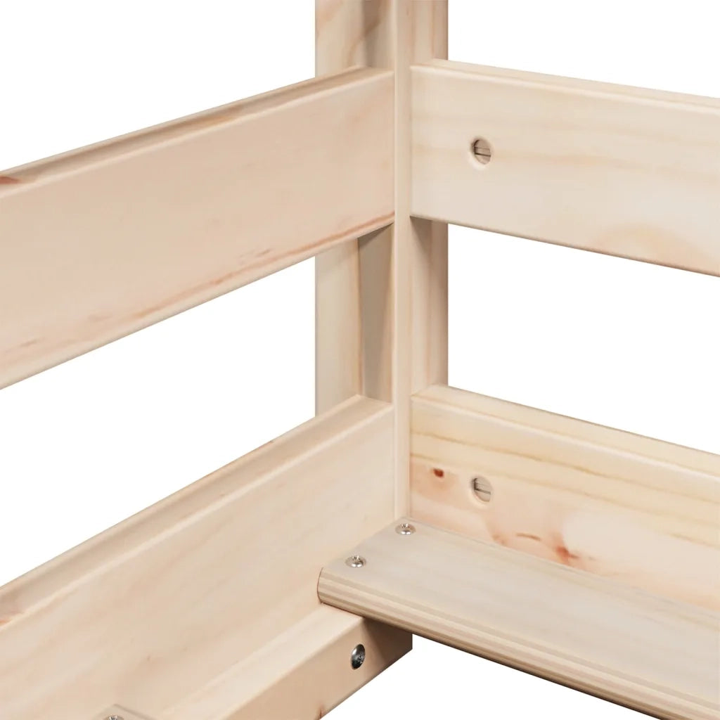 Letto singolo | Letto per adulti | Letto Soppalco con Scala e Tetto 80x200 cm Legno Massello Pino