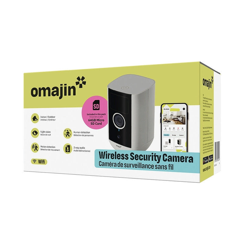 OMAJIN by Netatmo. Videocamera di Sorveglianza Esterna e Interna wireless 2K. visione 140°. IP65. SD/Cloud 64 GB. rilevamento movimenti/persone. batteria 9600mAh. audio bidirezionale. OWC-01