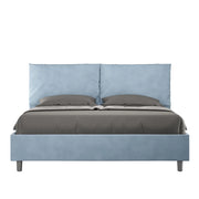 Letto Matrimoniale 160x210 cm con Rete e Contenitore Giroletto con Alzata Comoda Imbottito in Microfibra Antea Azzurro