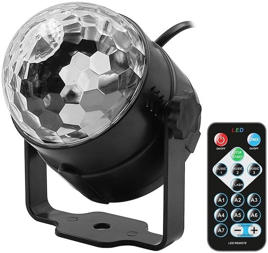 Disco Luce LED Mini - Disco Ballo - Musica Regolata - 360° Rotazione - Comando a Distanza - Efficacia Energetica - Lampada a Disco