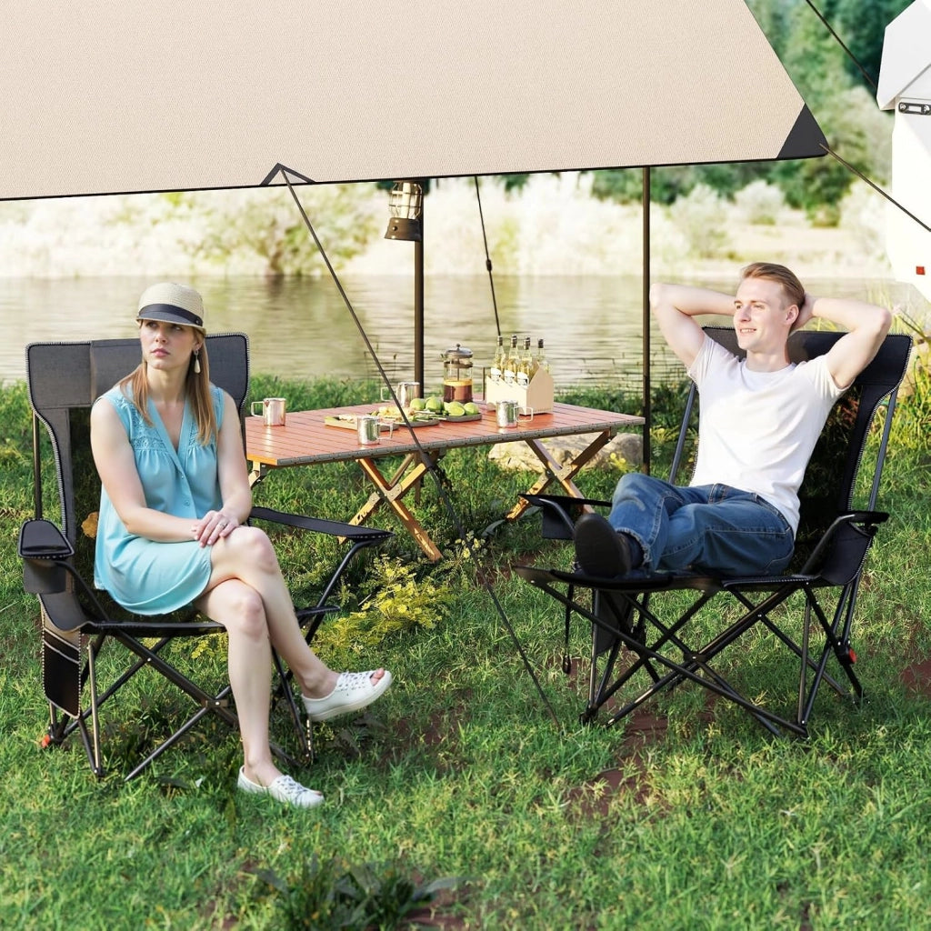 Sedia da Campeggio con Poggiapiedi Rimovibile, Poltrona Pieghevole con Schinale Reclinabile, Braccioli e Portabicchieri, Portata 150 kg, Sdraio in Testtuto Oxford per Giardino Spiaggia(Grigio)