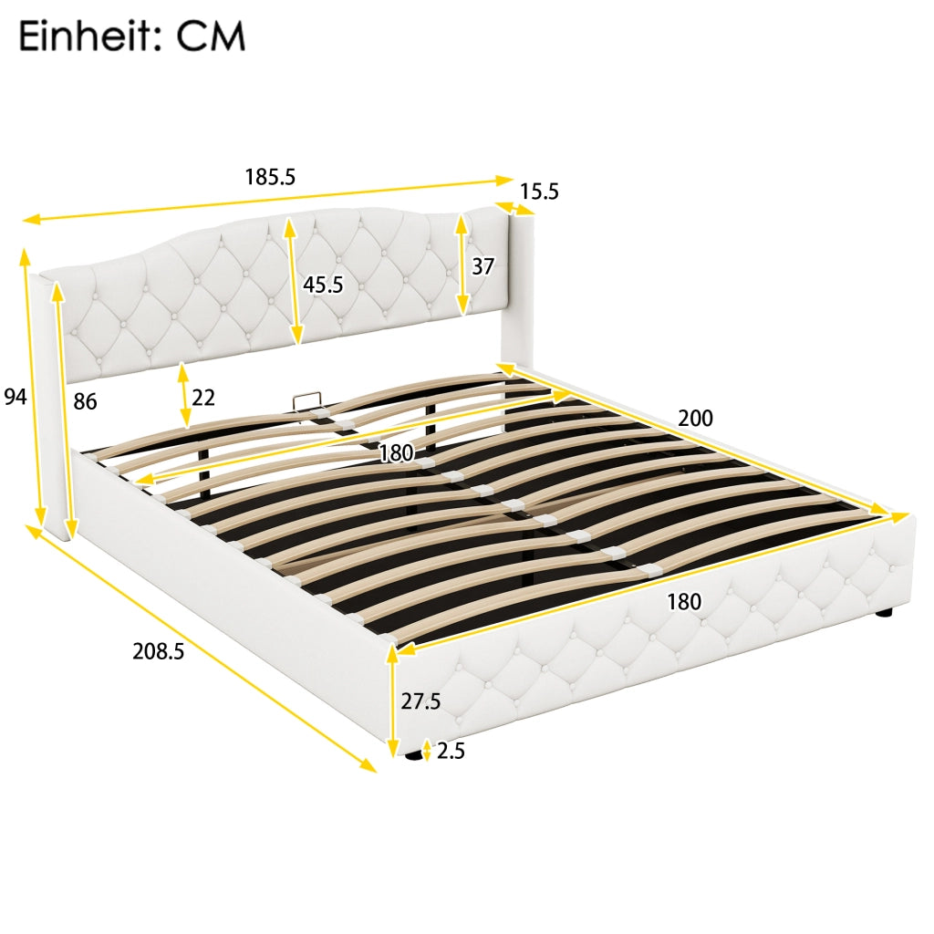 letto imbottito lino beige 180 x 200 cm