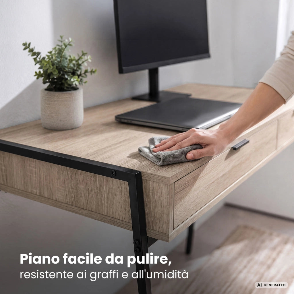 Scrivania industriale per computer Rovere Sonoma ZENTIA 100 cm 2 cassetti gambe nere