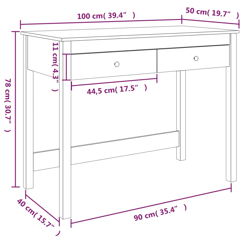 Scrivania con Cassetti Bianca 100x50x78 cm Legno Massello Pino cod mxl 66449