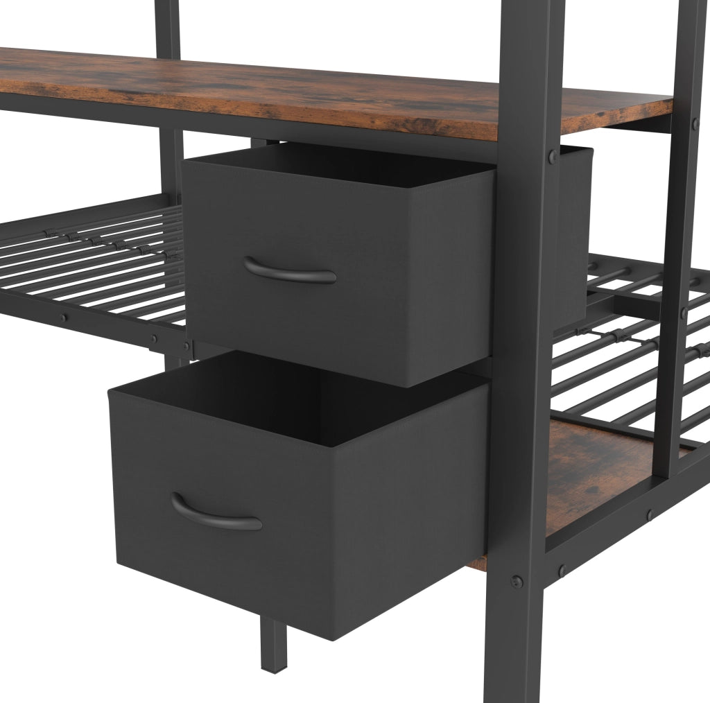 Letto a soppalco 140x200 cm in metallo e MDF nero con scrivania; cassetti; ripiani e LED