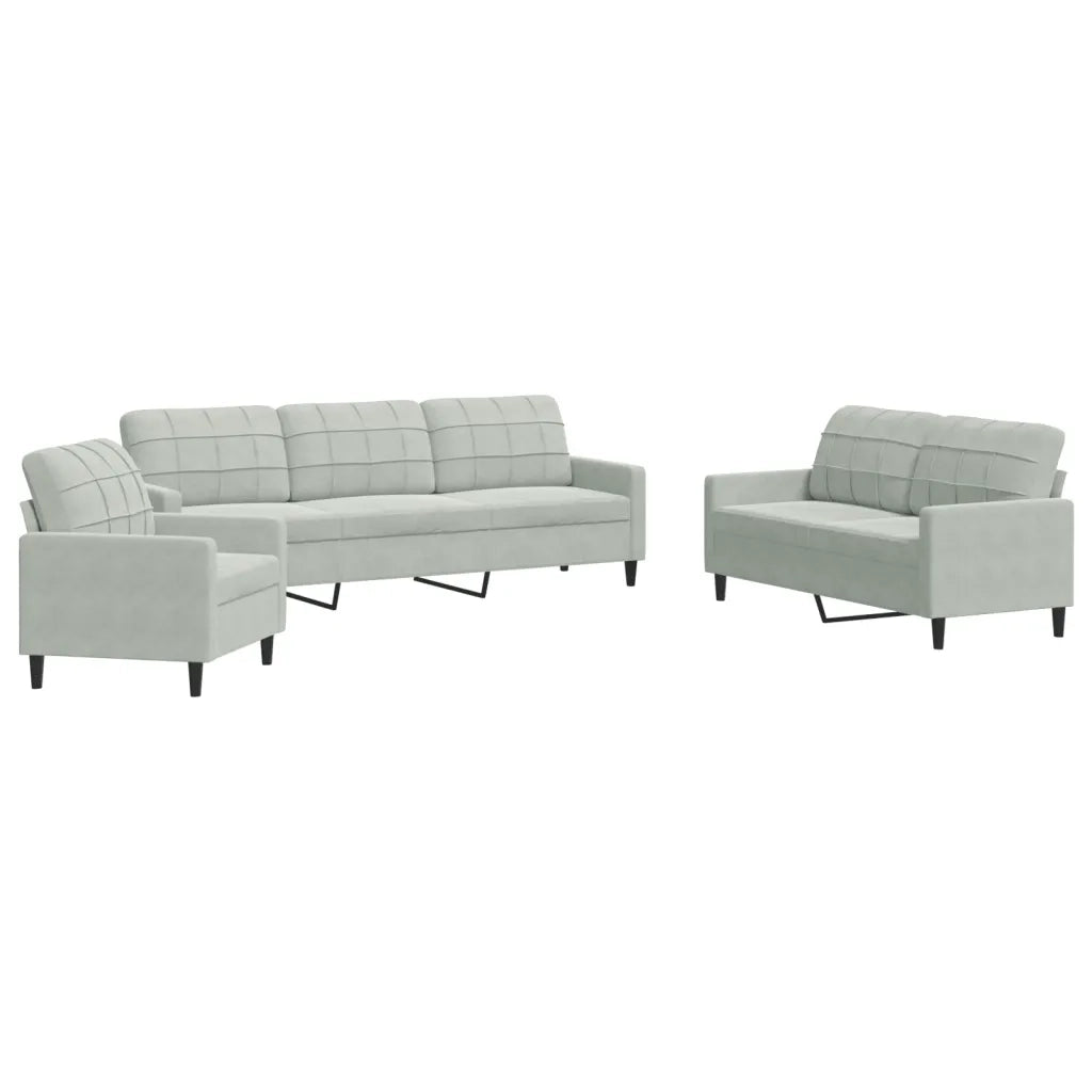 vidaXL Set di Divani 3 pz con Cuscini Grigio Chiaro in Velluto