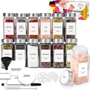 Set di contenitori per erbe rettangolari con adesivi 120 ml - set da 12 pezzi - 279 etichette in tedesco - utensile per rilascio - coperchi in acciaio inossidabile - accessori Contenitori per erbe con adesivi