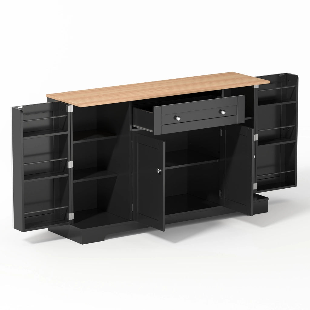 Credenza 138x40x85 cm Nera con Cassetto; Armadietti; Ripiani Regolabili e Portaoggetti sulle Ante