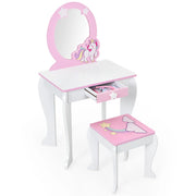 Toeletta per bambine, toeletta principesse con sgabello specchio smontabile e cassetto Bianco-Toelette per bimbi