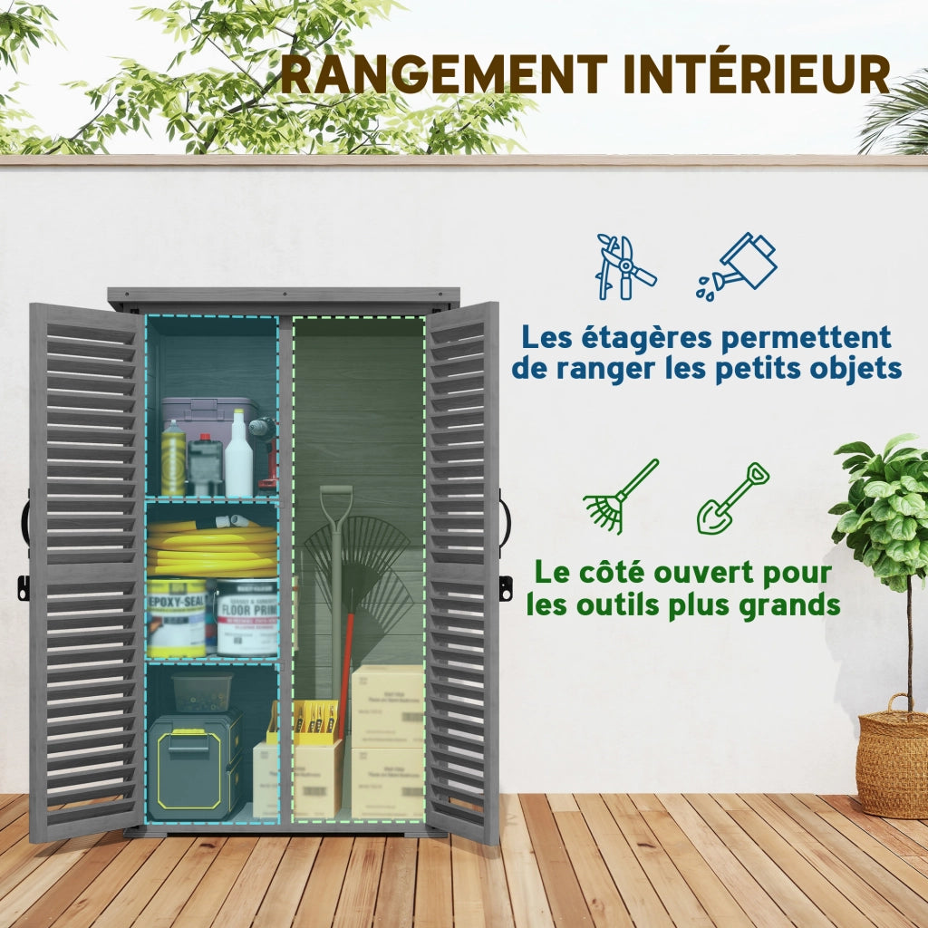 Armadio da Giardino in Legno con 2 Ripiani e Porte a Persiane ¨C Zephmum ¨C 75x50x118cm Grigio
