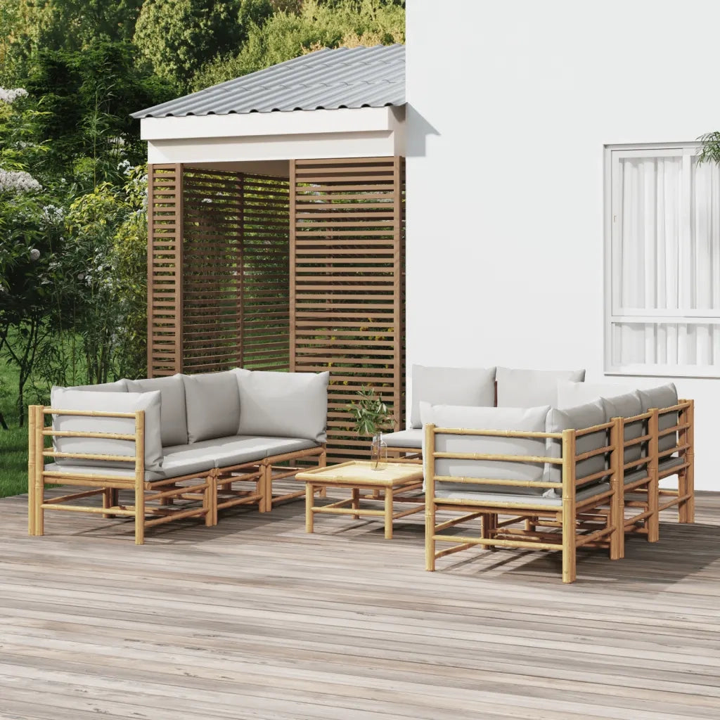 Set Salotto da Giardino 9pz con Cuscini Grigio Chiaro Bambù 3155091
